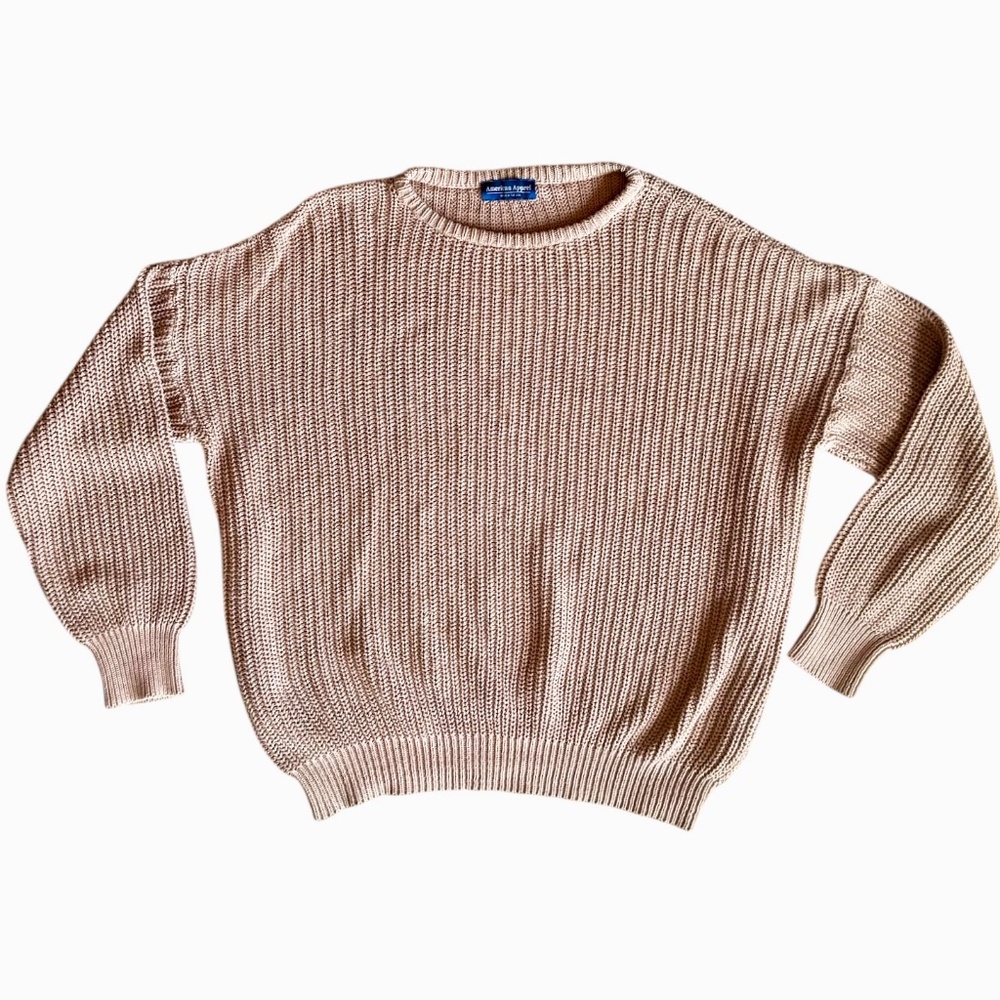 American Apparel 100% Combed Cotton Chunky Tan Sweater Sz XL - Picture 2 of 6